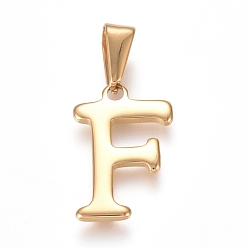 Letter F 304 Stainless Steel Pendants, Golden, Initial Letter.F, 20x13.5x1.8mm, Hole: 3x7mm