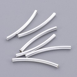 Silver Curved Brass Tube Beads, Silver Color Plated, about 2mm wide, 25mm long, hole: 1mm