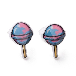 Candy Colorful Acrylic Imitation Food Stud Earrings with Platic Pins for Women, Candy, 16~17x12mm, Pin: 0.9mm