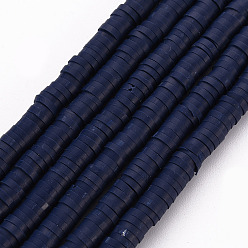 Azul de Medianoche Espaciadores de cuentas de arcilla polimérica hechos a mano redondos y planos, azul medianoche, 4x1 mm, agujero: 1 mm, sobre 380~400 unidades / cadena, 17.7 pulgada