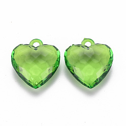Vert Pendentifs acryliques transparents , facette, cœur, verte, 31.5x29x12.5mm, Trou: 4mm, environ90 pcs / 500 g