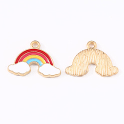 Red Alloy Enamel Pendants, Rainbow with Cloud, Light Gold, Red, 16.5x23x2mm, Hole: 2mm