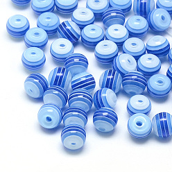 Bleu Royal Perles de résine à rayures transparentes, ronde, bleu royal, 6mm, Trou: 1mm