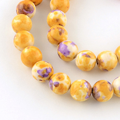 Gold Dyed Natural Ocean White Jade Round Bead Strands, Gold, 8mm, Hole: 1mm, about 48pcs/strand, 14.9 inch