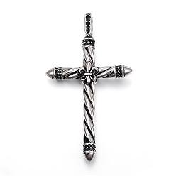 Antique Silver 316 Surgical Stainless Steel Rhinestone Big Pendants, Cross, Antique Silver, 77x44x10mm, Hole: 7x10mm