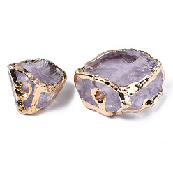 Amethyst Plated Natural Amethyst Beads, Nuggets, with Light Gold Brass Findings, Nuggets, 18.5~26.5x19~27x13~16.5mm, Hole: 3mm