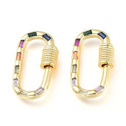 Colorful Brass Micro Pave Cubic Zirconia Screw Carabiner Lock Charms, for Necklaces Making, Oval, Golden, Colorful, 23.5x13.5x5mm