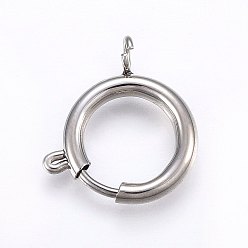 Stainless Steel Color 304 Stainless Steel Smooth Surface Spring Ring Clasps, Stainless Steel Color, 22x20x3mm, Hole: 3mm