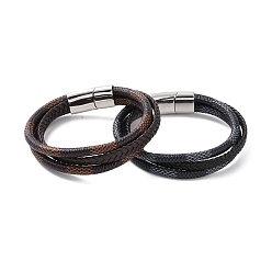 Mixed Color Microfiber Leather Cord Triple Layer Multi-strand Bracelet with 304 Stainless Steel Magnetic Buckle for Men Women, Mixed Color, 8-1/2 inch(21.5cm)