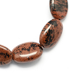 Terre De Sienne Plat ovale pierres précieuses acajou naturel perles en pierre d'obsidienne brins, Sienna, 18x13x6mm, Trou: 2mm, Environ 22 pcs/chapelet, 15.7 pouce