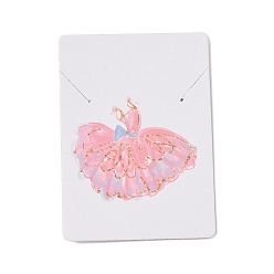 Clothes Rectangle Paper Necklace Display Cards, Jewelry Display Cards for Necklace Storage, White, Dress Pattern, 7x5x0.05cm, Hole: 1mm