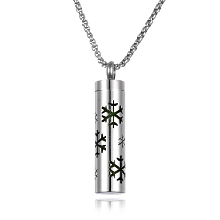 Snowflake Titanium Steel Perfume Bottle Necklaces, Column with Aromatherapy Cotton Sheet Inside Necklace, Snowflake, 25.59 inch(65cm)