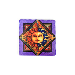 Medium Purple Porcelain Cup Mats, Hot Pads Heat Resistant, Square with Sun Moon Art Pattern, Medium Purple, 93.5x93.5mm