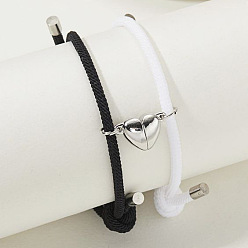 Cœur 2 Ensemble de bracelets à breloques assortis en alliage magnétique, bracelets de couple réglables pour la Saint-Valentin, noir et blanc, cœur, 11-3/4 pouce (30 cm)