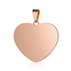 Rose Gold 201 Stainless Steel Stamping Blank Tag Pendants, Manual Polishing, Heart, Rose Gold, 38.5x35x2mm, Hole: 4x7mm