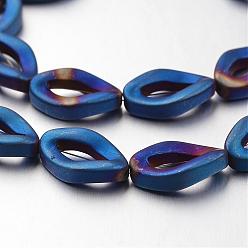 Blue Plated Electroplate Non-magnetic Synthetic Hematite Bead Strands, Frosted, Blue Plated, 16x10x4mm, Hole: 1mm, about 26pcs/strand, 15.7 inch
