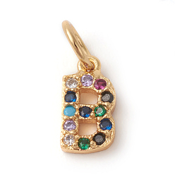 Letter B Brass Micro Pave Colorful Cubic Zirconia Charms, Golden, Letter.B, 9x5x2mm, Hole: 3mm