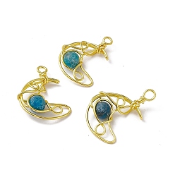 Apatite Natural Apatite Pendants, Moon Charms, with Rack Plating Golden Tone Brass Findings, Cadmium Free & Lead Free, 31.5~33x22x8.5mm, Hole: 2.5~3mm