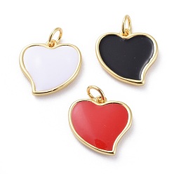MidnightBlue Enamel Charms, with Brass Findings, Heart, Golden, Mixed Color, 12x12x2mm, Hole: 2.5mm