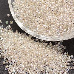 Blanco Antiguo 6/0 etiquetas granos de la semilla de cristal, Grado A, plata forrado agujero cuadrado, colores transparentes arco iris, blanco antiguo, 3.6~4.0 mm, agujero: 1.2 mm, sobre 5000 unidades / libra