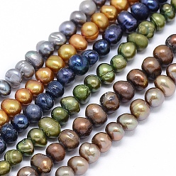 Mixed Color Dyed Natural Cultured Freshwater Pearl Beads Strands, Potato, Mixed Color, 5~6x5mm, Hole: 0.8mm, about 89pcs/strand, 14.1 inch~15.7 inch(36~40cm)