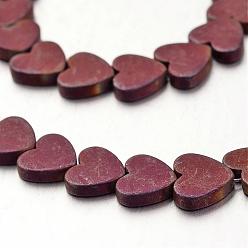 Purple Plated Electroplate Non-magnetic Synthetic Hematite Beads Strands, Frosted, Heart, Purple Plated, 6x6x2mm, Hole: 1mm, about 80pcs/strand, 15.7 inch