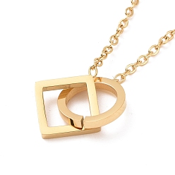 Golden Ion Plating(IP) 304 Stainless Steel Ring with Rhombus Pendant Necklace for Men Women, Golden, 16.73 inch(42.5cm)