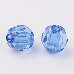 Cornflower Blue Transparent Acrylic Beads, Clear Faceted Round, Cornflower Blue, 6mm, Hole: 1.5mm, about 4300pcs/500g