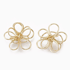 Real 18K Gold Plated Brass Wire Beads, Real 18K Gold Plated, Flower, 14.5x15.5x6mm