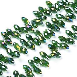 Vert Mer Moyen Verre de galvanoplastie perles de larme à facettes brins, perles percées, de couleur plaquée ab , vert de mer moyen, 11.5~13x6mm, Trou: 1mm, Environ 92~95 pcs/chapelet, 16.5 pouce