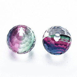 Colorful K9 Glass Beads, Faceted, Half Drilled, Round, Colorful, 1/4 inch(8mm), Half Hole: 1mm