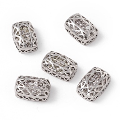 Clear Eco-friendly Brass Micro Pave Cubic Zirconia Multi-strand Links, Rack Plating, Cadmium Free & Lead Free, Rectangle, Platinum, Clear, 14x10x5mm, Hole: 1.2mm