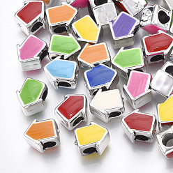 Platinum UV Plating Acrylic European Beads, with Enamel, Large Hole Beads, Allow, Mixed Color, Platinum, 10.5x9x7.5mm, Hole: 4mm