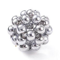 Platinum Electroplated Glass Woven Beads, Cluster Beads, Round, Platinum, 19x16mm, Hole: 5mm