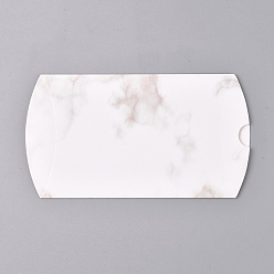 White Paper Pillow Boxes, Gift Candy Packing Box, Marble Texture Pattern, White, Box: 12.5x7.6x1.9cm, Unfold: 14.5x7.9x0.1cm