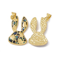 Black Natural Shell Pendants, Rabbit Charms with Heart, Dyed, with Rack Plating Golden Tone Brass Findings, Long-Lasting Plated, Black, 26x16.5x4mm, Hole: 4.5x3.5mm