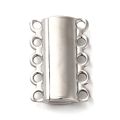 Stainless Steel Color 304 Stainless Steel Multi-Strand Magnetic Slide Clasps, 5-Strand, 10-Hole, Rectangle, Stainless Steel Color, 28x18.5x6mm, Hole: 2.5mm