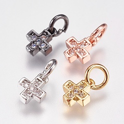 Mixed Color Brass Micro Pave Cubic Zirconia Tiny Cross Charms, Mixed Color, 6.5x5x1.8mm, Hole: 3.5mm