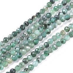 Émeraude Brins de perles de quartz émeraude naturelle, ronde, facette, 2mm, Trou: 0.5mm, Environ 170~210 pcs/chapelet, 15.16~15.94 pouce (38.5~40.5 cm)