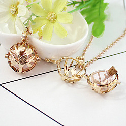 Pink Glass Round Wish Bottle Inside Pendant Necklace, Golden Brass Locket Necklaces, Pink, Pendant: 23mm