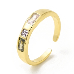 Настоящее золото 18K Сиреневый кубический цирконий прямоугольное открытое кольцо-манжета, украшения из латуни для женщин, без кадмия, без никеля и без свинца, реальный 18 k позолоченный, размер США 8 1/4 (18.3 мм)
