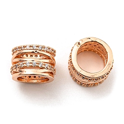 Real Rose Gold Plated Rack Plating Brass Micro Pave Cubic Zirconia Beads, Large Hole Beads, Lead Free & Cadmium Free, Hollow Column, Real Rose Gold Plated, 10x7mm, Hole: 7mm