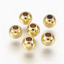 Golden Brass Spacer Beads, Long-Lasting Plated, Round, Golden, 4x3.5mm, Hole: 1.5mm