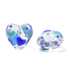 Light Sky Blue Valentine's Day Handmade Glass Enamel Beads Strands, Heart, Light Sky Blue, 13.5x14x8~9mm, Hole: 1.2mm, about 30pcs/strand