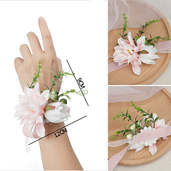 Pearl Pink Silk Cloth Imitation Flower Wrist Corsage, Hand Flower for Bride or Bridesmaid, Wedding, Party Decorations, Pearl Pink, 120x90mm