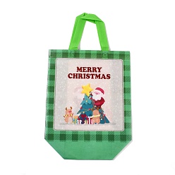 Santa Claus Christmas Theme Laminated Non-Woven Waterproof Bags, Heavy Duty Storage Reusable Shopping Bags, Rectangle with Handles, Lime, Christmas Themed Pattern, 26.2x22x28.8cm