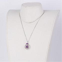 Amethyst Natural Amethyst Pendant Necklaces, with Alloy Findings and Brass Chains, 17.7 inch