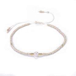 Dentelle Vieille Nylon réglable bracelets cordon tressé de perles, avec perles de rocaille et perle japonaises, vieille dentelle, 2 pouces ~ 2-3/4 pouces (5~7.1 cm)