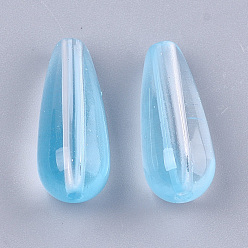 Bleu Ciel Clair Perles de verre peintes par pulvérisation transparent, larme, lumière bleu ciel, 19x8mm, Trou: 1.4mm