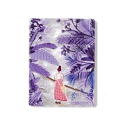 Purple Embossed Printed Acrylic Pendants, Rectangle Charms with Scenery Pattern, Purple, 41.5x31x2.7mm, Hole: 1.6mm